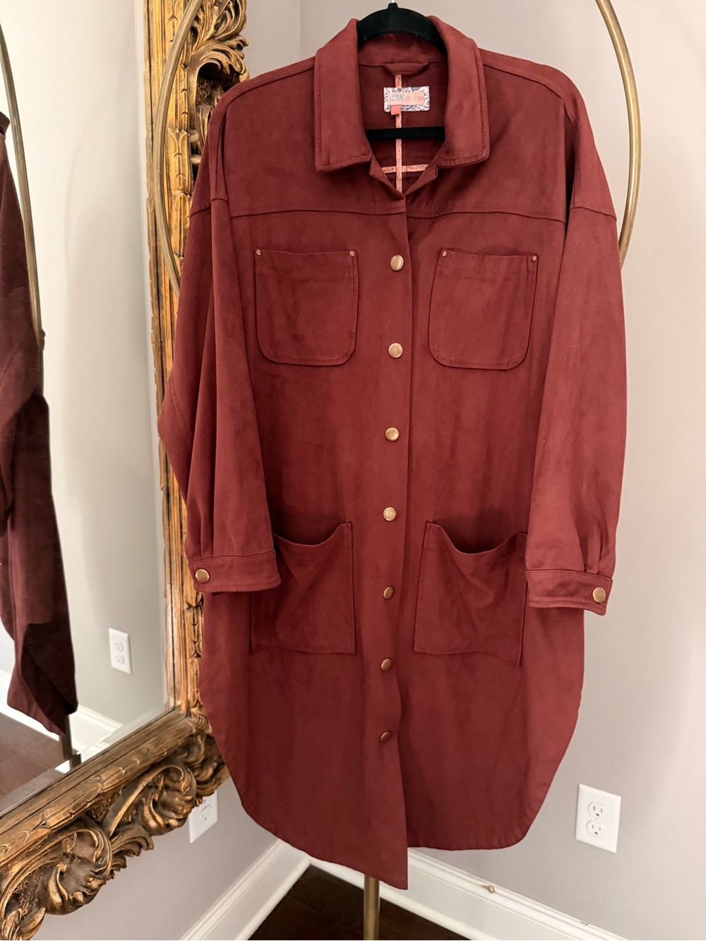 Pilcro by Anthropologie Long-Sleeve Button-Front Coat/Dress in Rust Red
